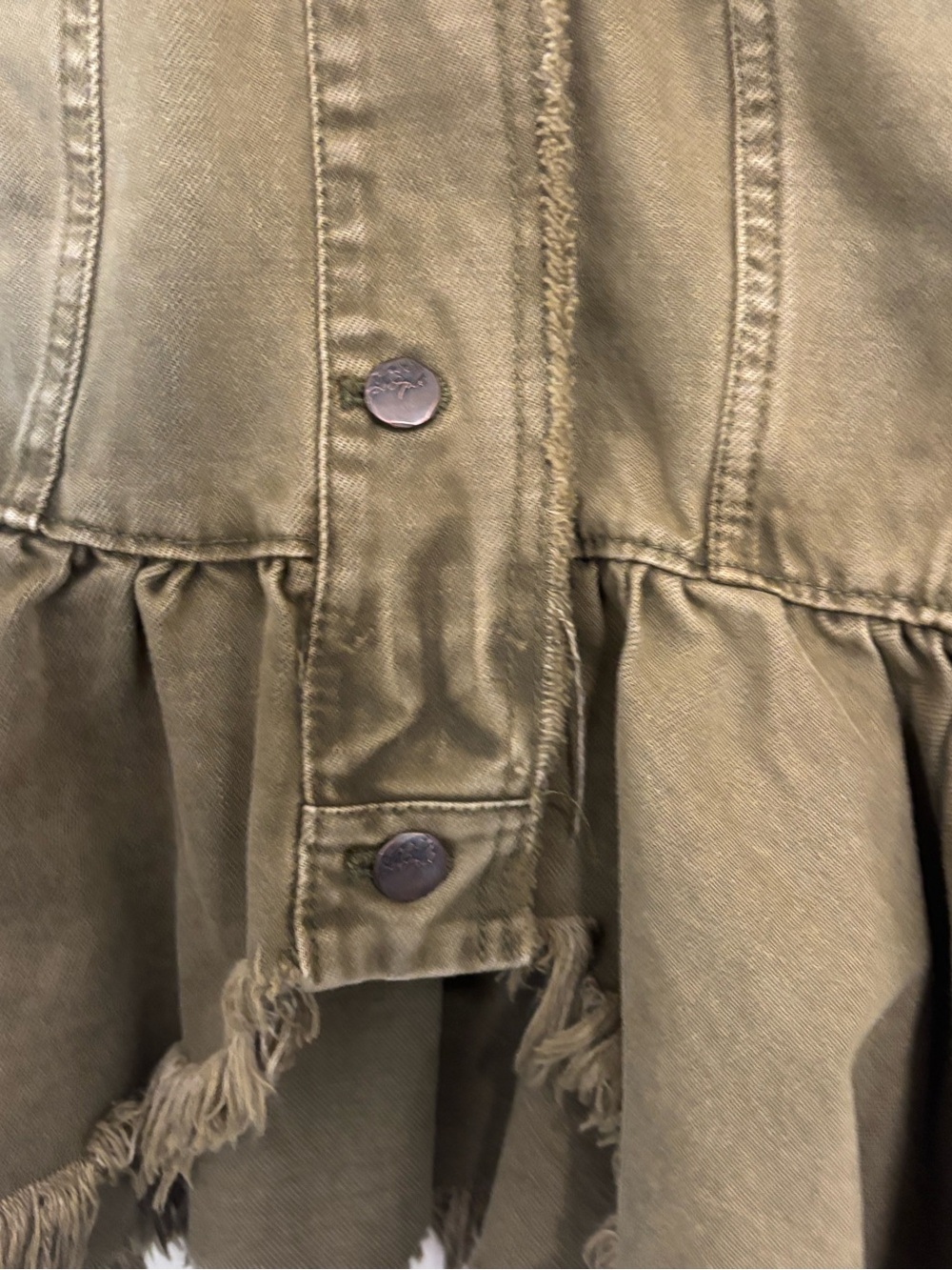 Free People Olive Ruffle Hem Denim Jacket Lace‑Up Cuffs XS - Picture 3 of 13
